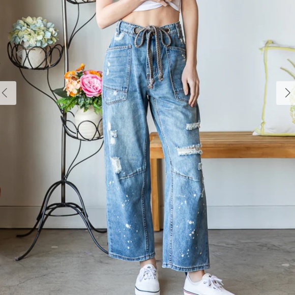 Oli and Hali “ Lonestar” Oli & Hali Distressed Jeans with Cord Drawstring 8 - Picture 2 of 9